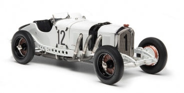 1:18 scale white vintage race car diecast model with number 12 on the side
