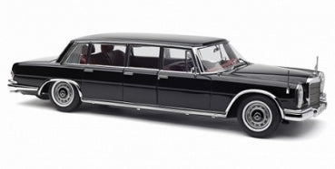 1:18 scale diecast black classic limousine model car with chrome details, side view