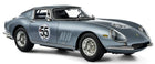 Diecast model car in metallic blue with racing number 55, classic coupe design, 1:18 scale