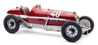 Red vintage racing diecast model car with number 40, detailed chrome accents, 1:18 scale.