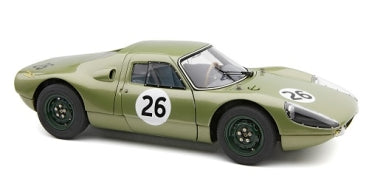 olive green diecast model race car with number 26, 1:18 scale collectible