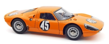 orange diecast race car model with number 45, 1:18 scale, detailed collectible