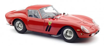 Red diecast Ferrari 250 GTO 1:18 scale model car with detailed wheels and classic design