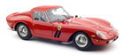 Red diecast Ferrari 250 GTO 1:18 scale model car with detailed wheels and classic design