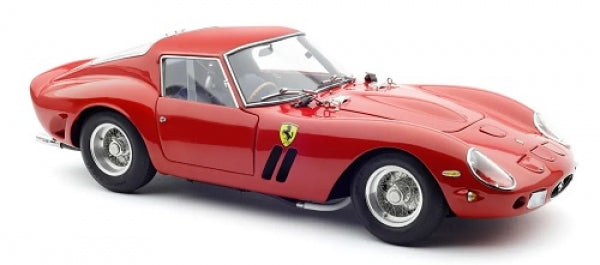Red diecast Ferrari 250 GTO 1:18 scale model car with detailed wheels and classic design