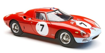 Red classic diecast race car with number 7 on doors and hood, 1:18 scale model