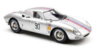 Silver diecast model race car with number 90, racing stripes, and sponsor decals, 1:18 scale