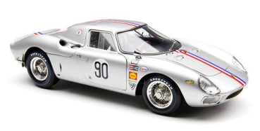 1:18 scale silver diecast classic race car model with number 90, red and blue stripes
