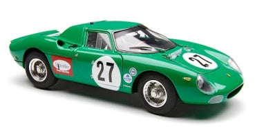 Green diecast model racing car with number 27, detailed exterior, 1:18 scale