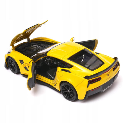 Chevrolet Corvette Z06 2017 Yellow Welly 1:24 Diecast Model Car Metal Collector Scale Model with Custom Plates