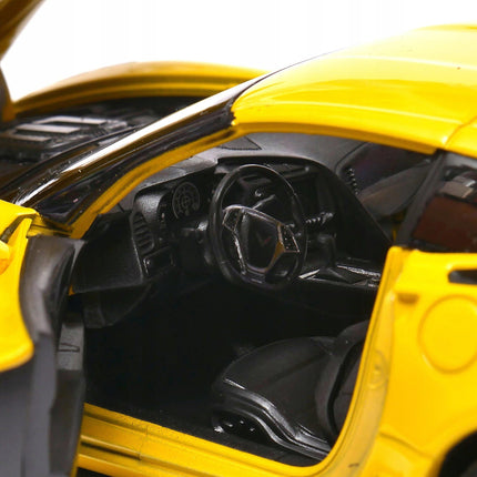 Chevrolet Corvette Z06 2017 Yellow Welly 1:24 Diecast Model Car Metal Collector Scale Model with Custom Plates