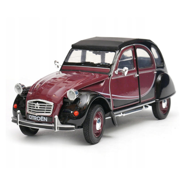 Citroën 2CV 6 Charleston Burgundy Welly 1:24 24009W Diecast Model Car Metal Collector Scale Model with Custom Plates
