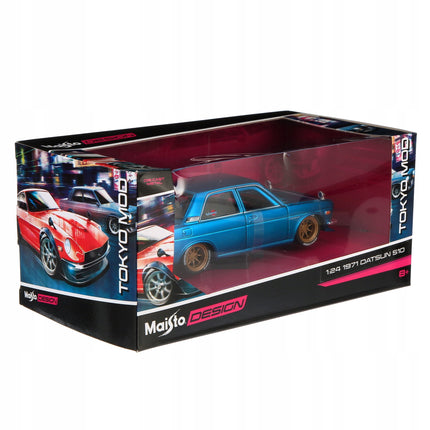 https://a.allegroimg.com/original/11b8a0/61b4feb549e3ae791c3eb411f9c3/Datsun-510-Tokyo-Mod-JDM-1971-Candy-Blue-Maisto-Design-1-24-Model-Samochodu-Wiek-8-lat