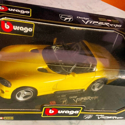 Bburago 1/18 Dodge Viper RT/10 1996 Yellow Diecast Model Car - detailed collector display model