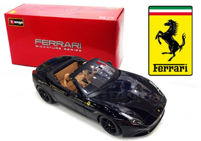 Bburago 1/18 Ferrari California T Open Top Black Diecast Model Car - detailed collector display model