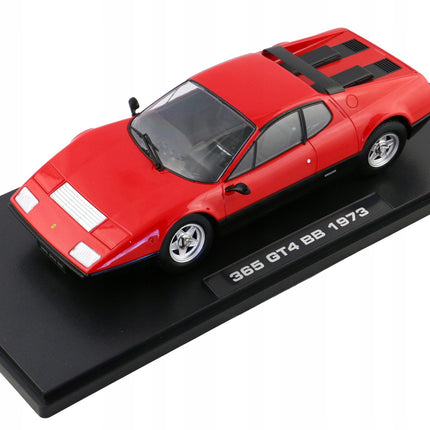 1:18 scale red Ferrari 365 GT4 BB diecast car front three-quarter view on display base