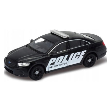 Ford Interceptor Police 1:24 Diecast Model Car Welly Black Opening Doors Steerable Wheels Collectible