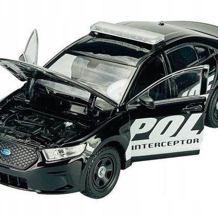 Ford Interceptor Police 1:24 Diecast Model Car Welly Black Opening Doors Steerable Wheels Collectible