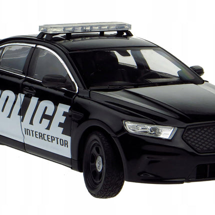 Ford Interceptor Police 1:24 Diecast Model Car Welly Black Opening Doors Steerable Wheels Collectible