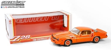 1:18 scale orange 1980 Chevrolet Camaro Z28 diecast model car with display box
