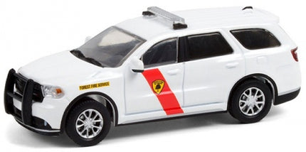 1:64 scale white diecast SUV model car with forest fire service decals and red stripe