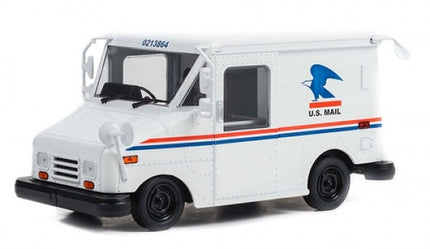 1:24 scale diecast model of a white U.S. Mail postal delivery van with blue and red stripes