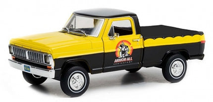 Yellow and black diecast pickup truck model with Armor All logo, 1:18 scale collectible.