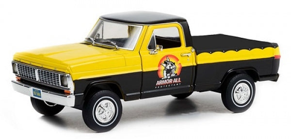Yellow and black diecast pickup truck model with Armor All logo, 1:18 scale collectible.
