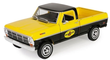 Yellow and black diecast model pickup truck with Pennzoil logo, 1:18 scale collectible