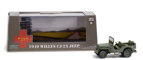 1949 Willys CJ-2A Jeep diecast model car in green with display box, limited edition collectible