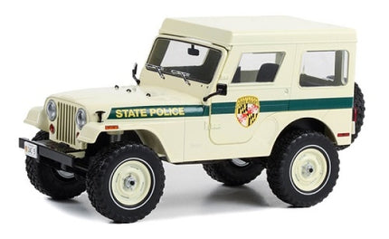 1:18 scale diecast model car, vintage white Jeep, State Police markings, collectible toy