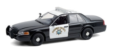 1:18 scale diecast highway patrol police car model with black and white detailing