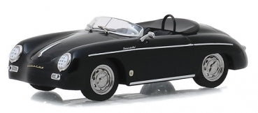 1:18 scale black diecast model of a classic convertible sports car with chrome details