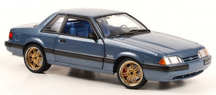1:18 scale blue diecast model car with gold rims and detailed interior