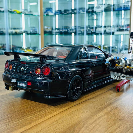 Motor Helix Nissan Skyline GT-R R34 Z-Tune Nismo 1/18 Black Pearl Diecast Model - fine detailed model replica