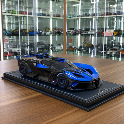 MR Collection Bugatti Bolide 1:18 Resin Model Car Striking Launch Livery Blue - detailed collector display model