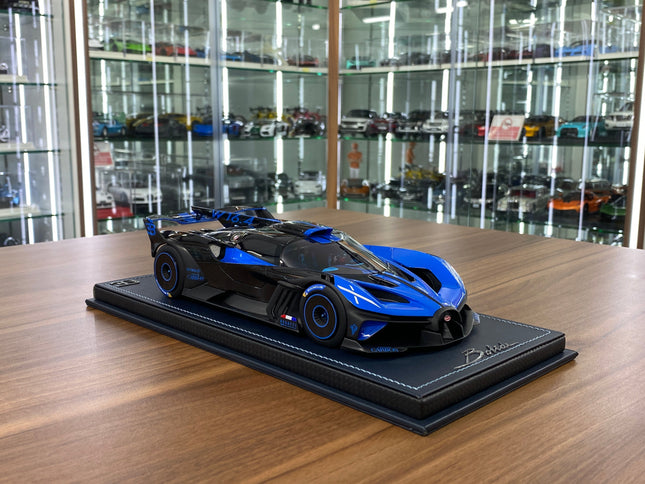 MR Collection Bugatti Bolide 1:18 Resin Model Car Striking Launch Livery Blue - detailed collector display model