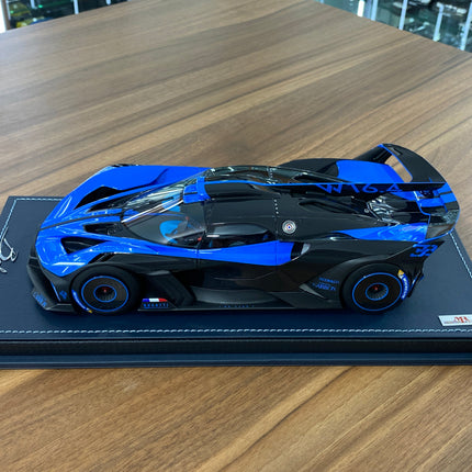 MR Collection Bugatti Bolide 1:18 Resin Model Car Striking Launch Livery Blue - scale model for display