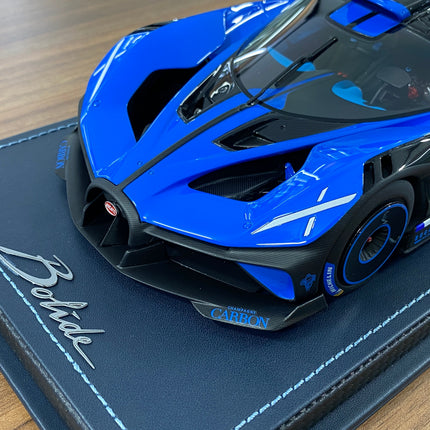 MR Collection Bugatti Bolide 1:18 Resin Model Car Striking Launch Livery Blue - detailed die-cast style model