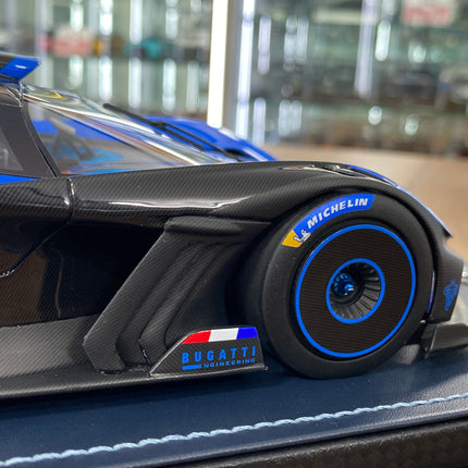 MR Collection Bugatti Bolide 1:18 Resin Model Car Striking Launch Livery Blue - showroom-quality model replica