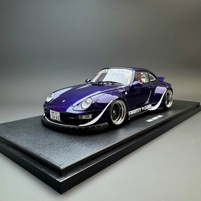 GT Spirit Porsche 911 RWB Army Purple GT562 1:18 Resin Model Car - studio product photo of the scale model