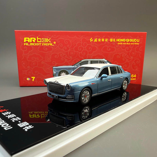 Almost Real Hongqi Guoli Blue 1:64 Diecast Model Car - detailed collector display model