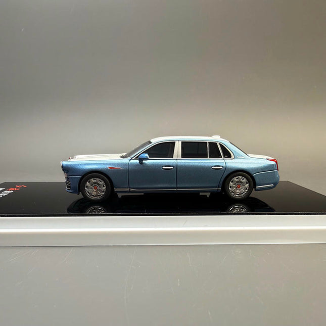 Almost Real Hongqi Guoli Blue 1:64 Diecast Model Car - studio product photo of the scale model