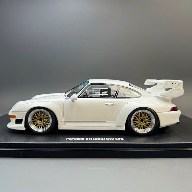 GT Spirit Porsche RWB 911 (993) GT2 EVO White 1:18 Resin Model Car - studio product photo of the scale model