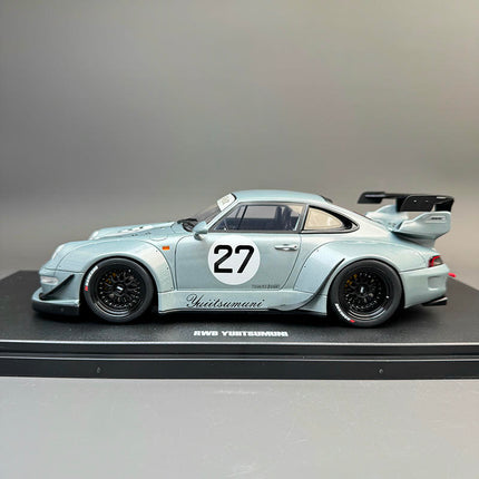 GT Spirit Porsche 993 RWB YUIITSUMUNI Silver 1:18 Resin Model Car - studio product photo of the scale model