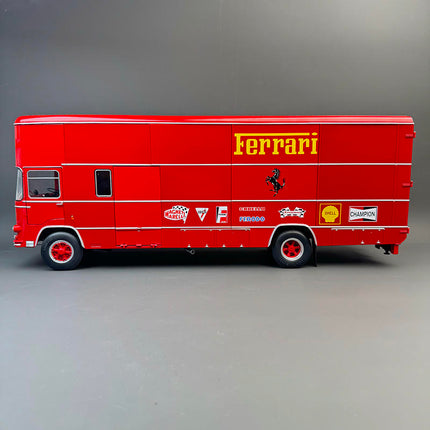 CMR OM Fiat 150 Rolfo Ferrari Race Transporter Red 1:18 Diecast Model Car - studio product photo of the scale model