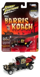 Diecast Barris Koach model car in black with red interior, displayed in collectible packaging.