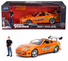 Fast & Furious orange Toyota Supra diecast model car with Brian figure in display box