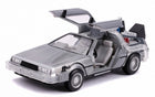 1:24 scale silver diecast model car with gullwing doors open, detailed interior and exterior