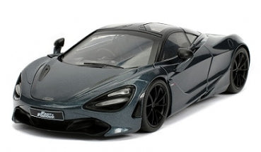 1:18 scale diecast model of a dark grey sports car with black wheels, angled front view